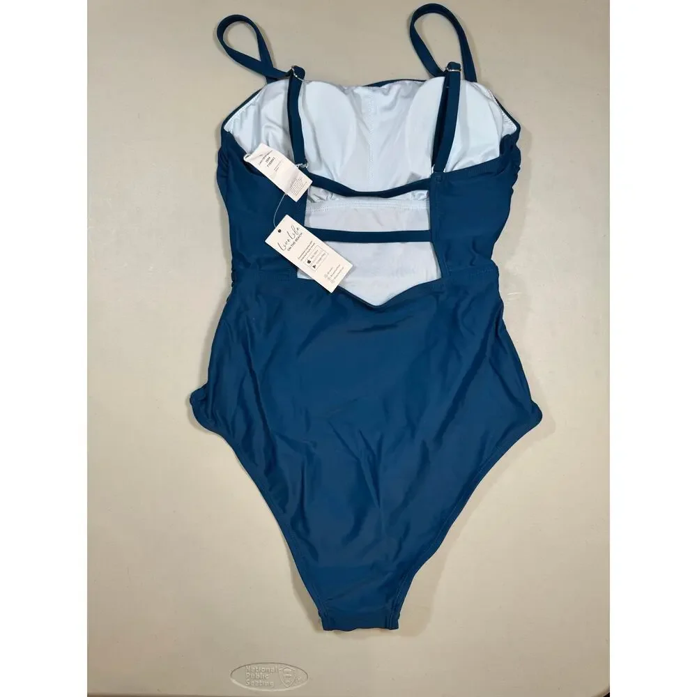 NWT Cupshe One-Piece Swimsuit | Teal Ruched Slimming Bathing Suit | Size Small - Picture 2 of 5